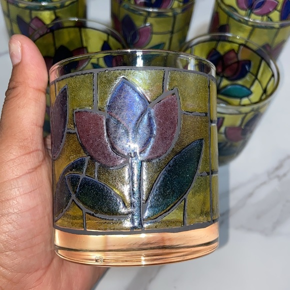 Vintage West Virginia Glass Tulip Design Stained Glass tumblers Cup Set of 6 - Picture 7 of 17